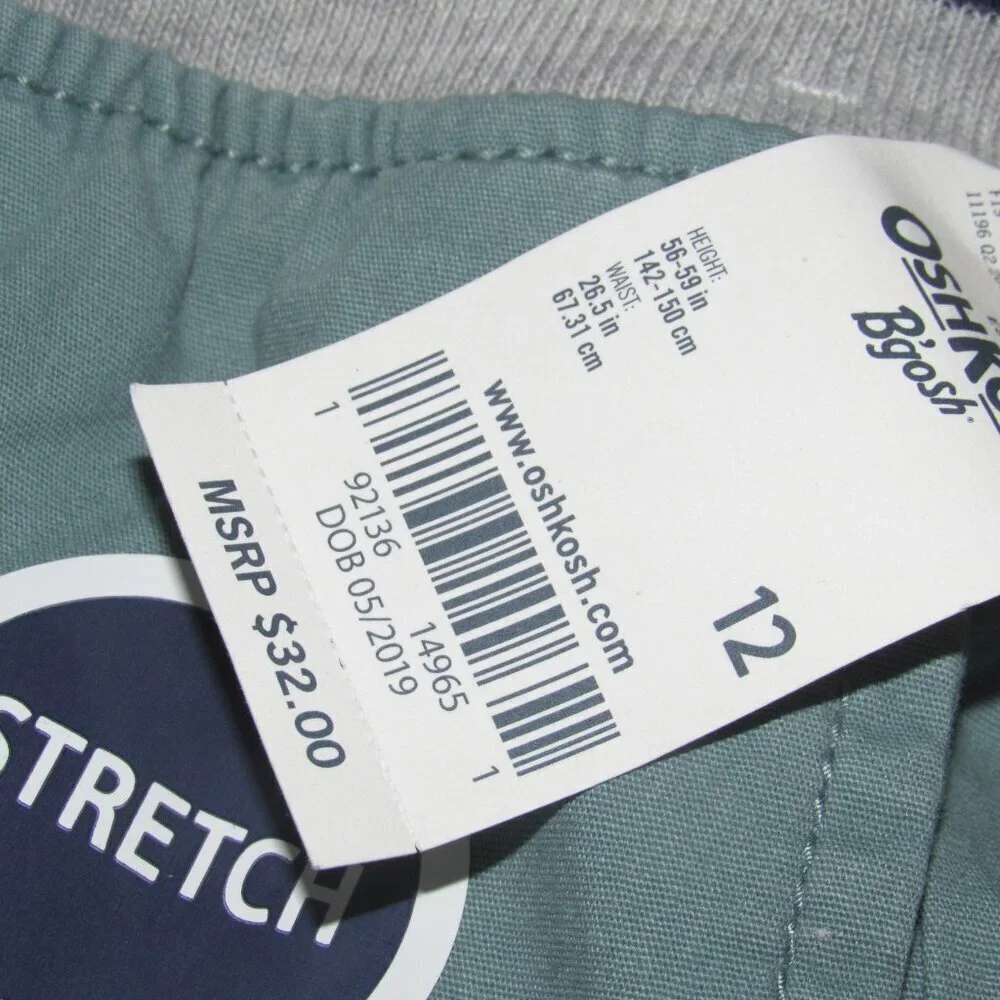 NWT OSHKOSH B’GOSH Boy’s Green Stretch Pull-On Pants Size 12
